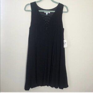 Black Lace Up Front Tank Dress